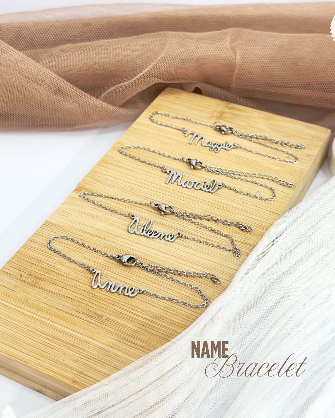 Handwriting name necklace close-up with personal script engraving