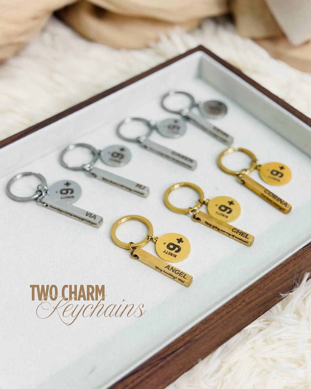 Custom 2-charm keychains made for a group of friends